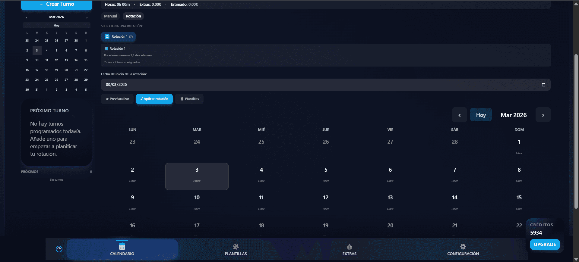 Calendario mensual vacío en Planloop